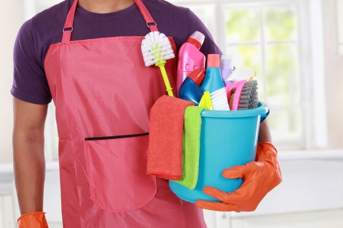 Professional cleaners working in a Docklands apartment