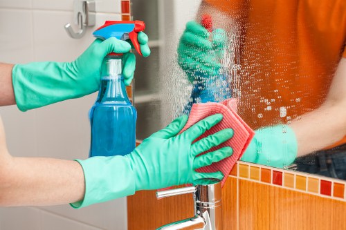 Professional cleaner in Docklands working in a modern apartment