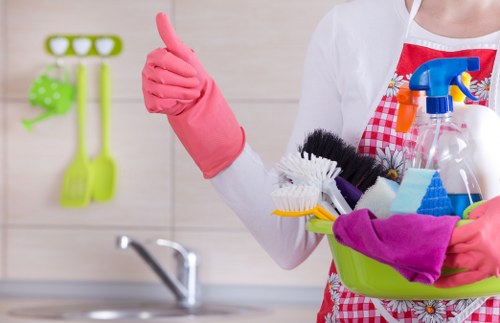 Laundry and waste items sorted for lawful disposal during cleaning