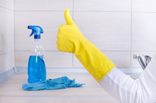 Cleaning staff handling customer property carefully during service